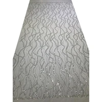 popular striped sparkle sequin white tulle mesh french net embroidered beaded lace fabric luxury quality evening dress material