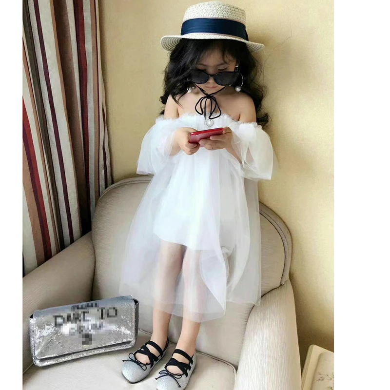 Летнее платье для девочек вечернее принцессы модное Сетчатое с открытыми