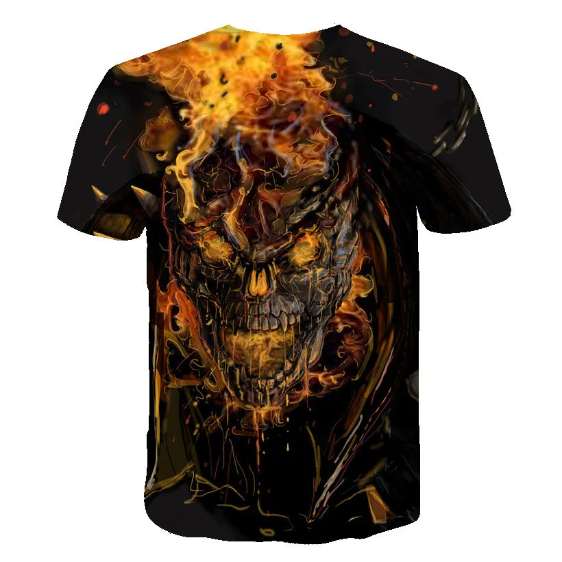 

2021 New Mens Skull T shirts Fashion Summer Short Sleeve Cool T-shirt 3D Blue Skull Print Tops Rock Fire Skull Tshirt Men Tops