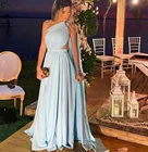 Женское шифоновое платье на одно плечо, простое длинное ТРАПЕЦИЕВИДНОЕ ПЛАТЬЕ с оборками для выпускного вечера, светло-голубого цвета, 2022