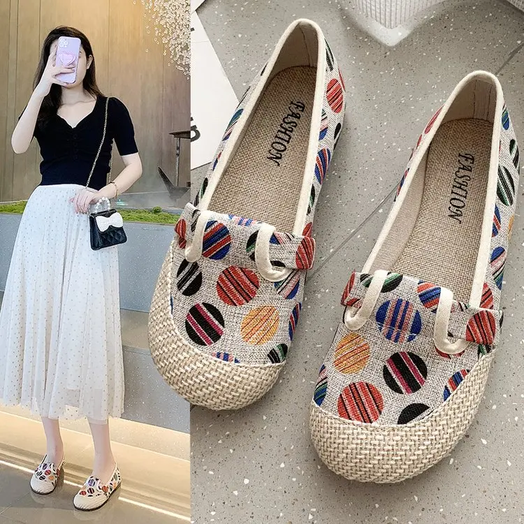 

2021 new retro woven linen fisherman shoes comfortable, breathable and comfortable lazy loafers 35-40