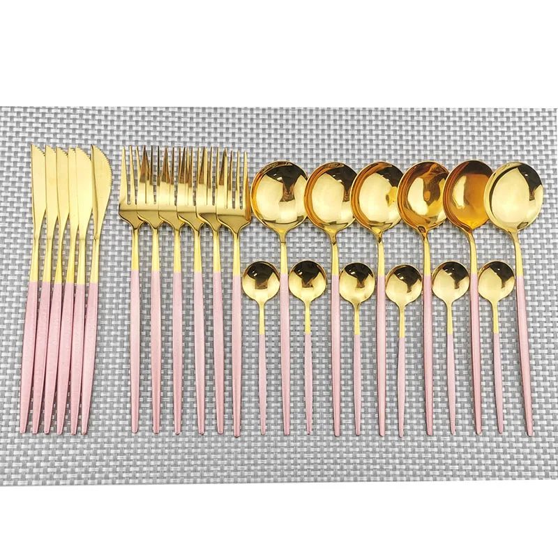 16pcs Double Color White Gold Dinnerware Sets 304 Stainless Steel Cutlery Set Handle Silver Knife Fork Spoon Tableware Party | Дом и сад