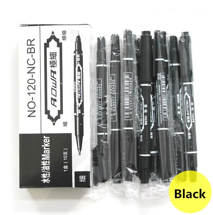 

10 шт., черный, синий, красный тонкая подводка для рисования, маркер с двумя наконечниками, маркер для художника, компакт-диск, стекло, школьные канцелярские принадлежности, MP20