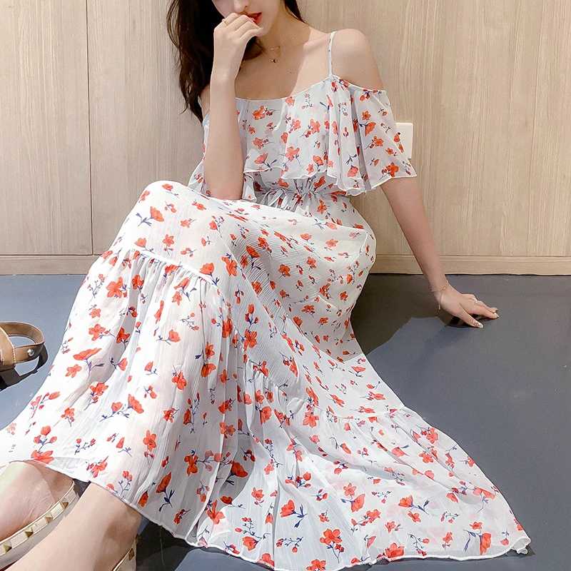 Летнее пляжное платье женское Итальянское Платье с клубничкой шифоновое цветами