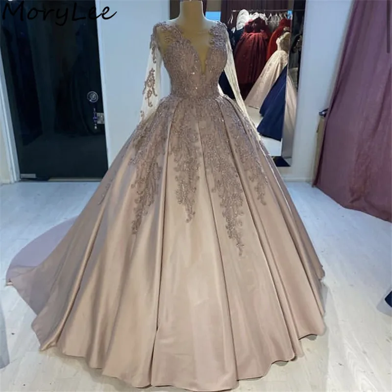 Женское вечернее платье цвета шампанского кружевное атласное трапециевидной