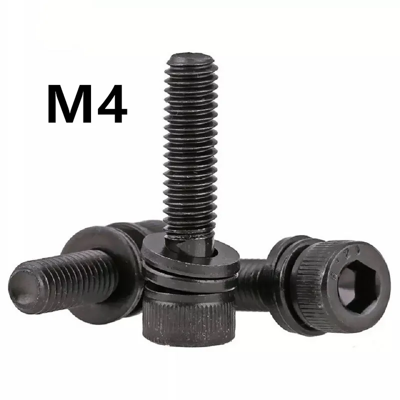 

50PCS M4x10/12/16mm DIN912 GB70.1 12.9 Grade High Strength Blackening Combined Hexagon Triple Bolt Cup Head Screw