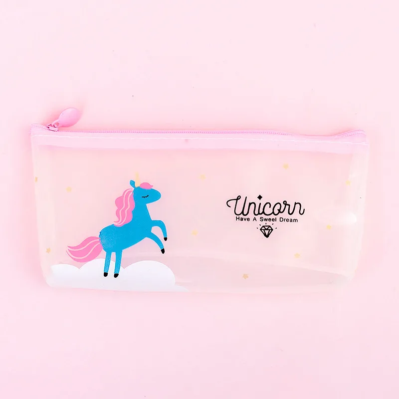 white 1 шт. ПВХ Kawaii прозрачности с героями мультфильмов в Корейском стиле Единорог Карандаш Чехол сумка для карандашей милые канцелярские сумка - Цвет: white