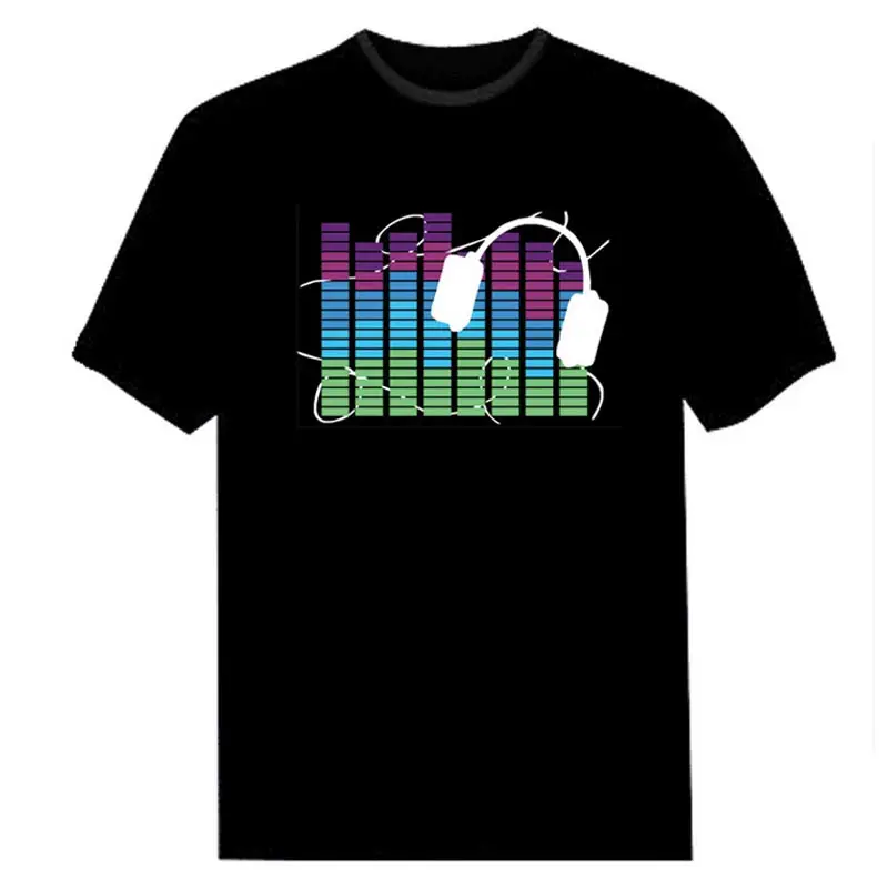 FJUN звук активированный светодиодный футболка светящийся вверх и вниз мигающий