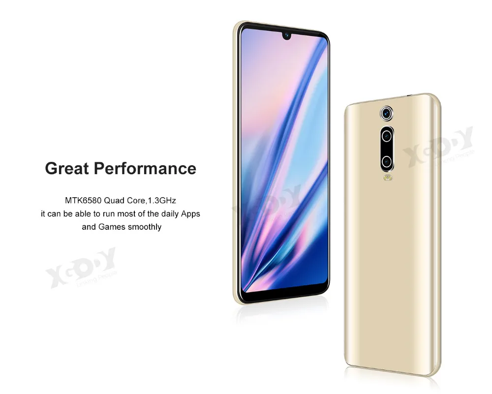 XGODY 3g мобильный телефон 9T 1GB 4GB 6,26 ''QHD экран MTK6580 четырехъядерный Android 9,0 капля полный экран 2800mAh смартфон