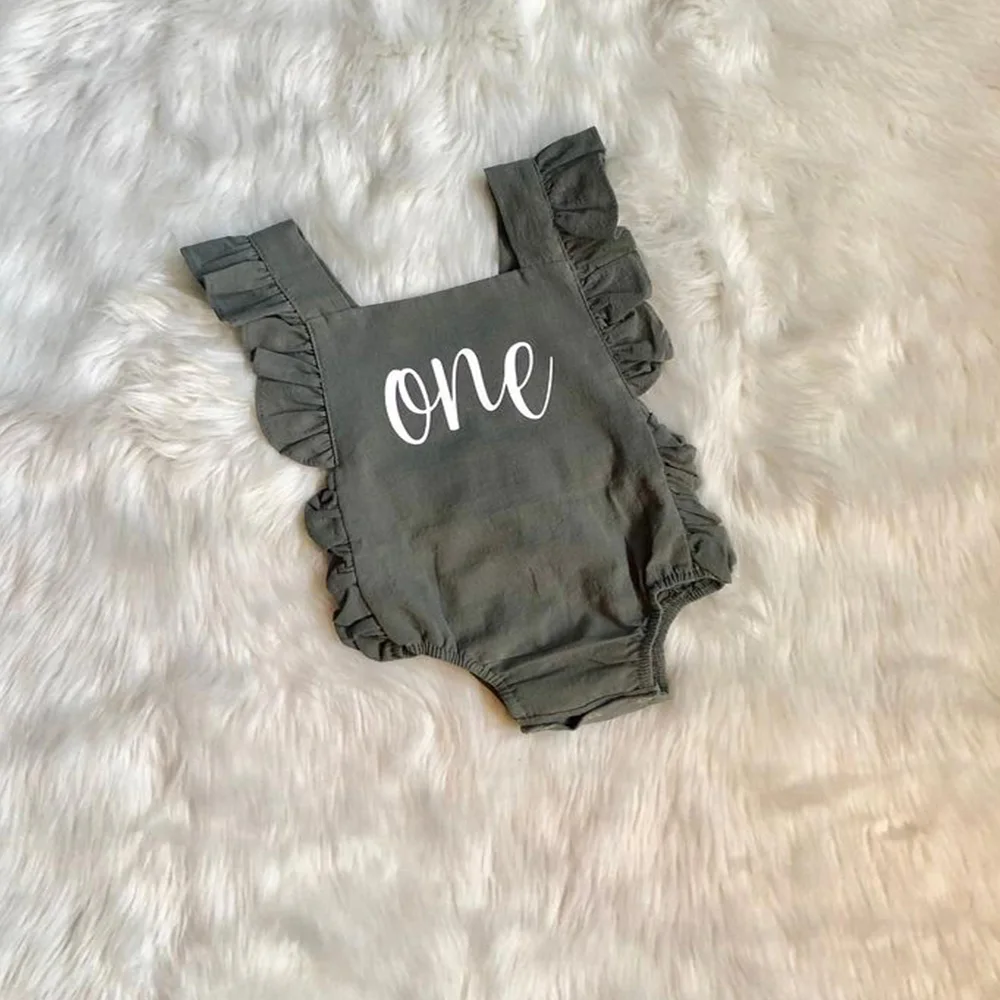 

Custom baby girl crawling dress baby shower name date personalized cute text name cartoon onesie One Romper/ olive-green
