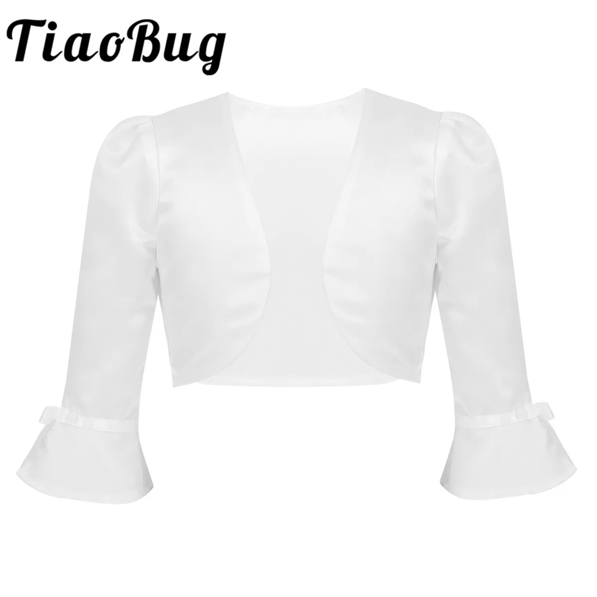 Детский атласный кардиган болеро с расклешенными рукавами короткая куртка для