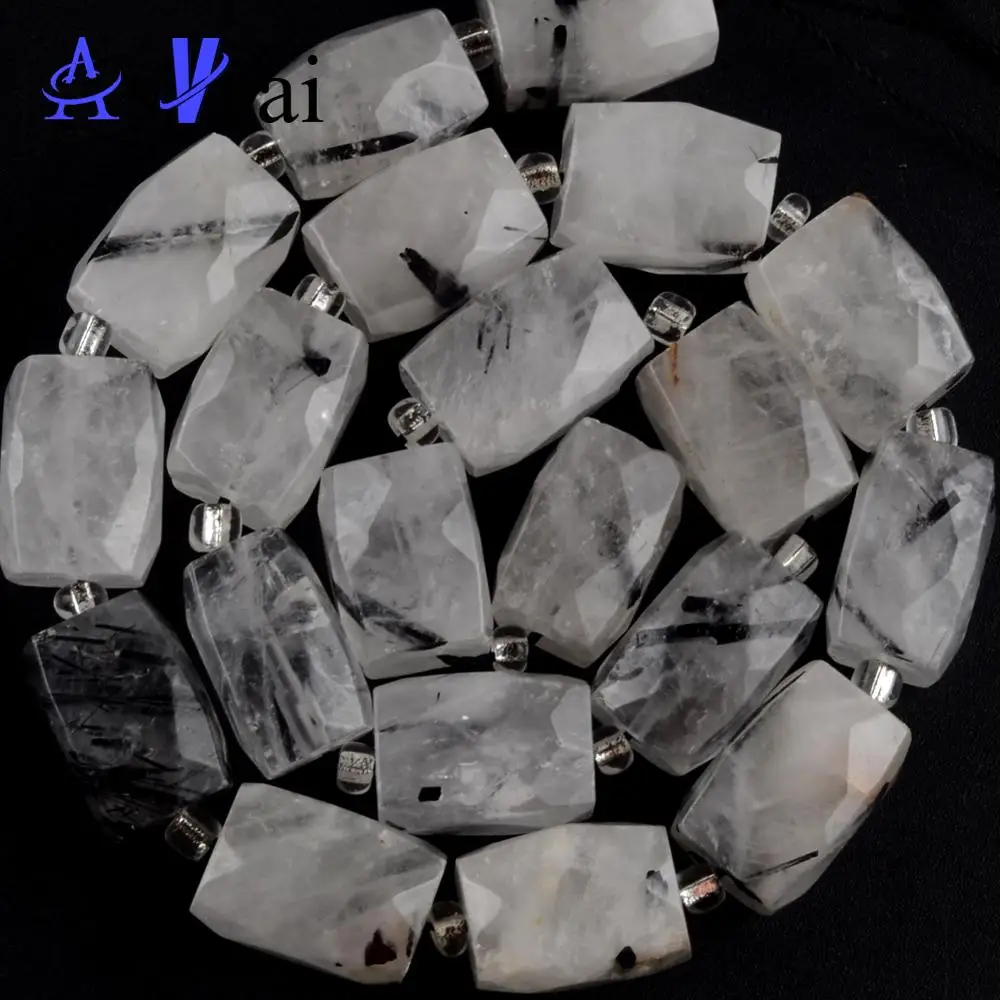 Бусины из натурального черного рутилированного кварца граненые бусины в форме