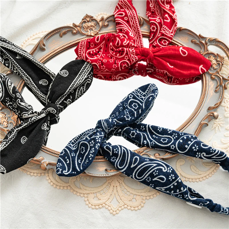 Винтажная Женская повязка на голову с кроличьими ушами перекрестным узлом и