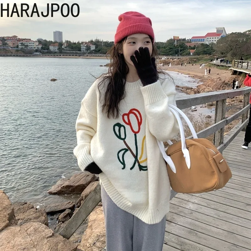 Пуловер Harajpoo Женский трикотажный жаккардовый с круглым вырезом Женская одежда