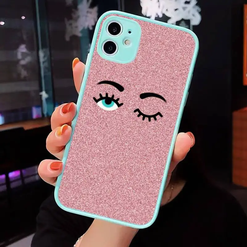 

big eye eyelashes Phone Cases Matte transparent For blue iPhone 12 Mini 11 Pro XR XS Max 7 8 Plus X Back Cover