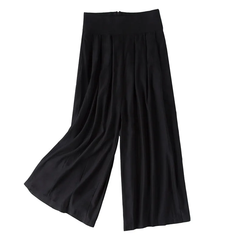 

New Blockbuster with mulberry silk black giant show thin big leg culottes slacks silk wide legged pants H0038
