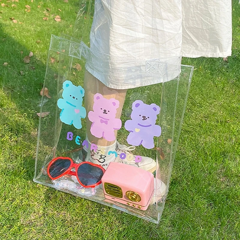 

Summer Clear Women Shoulder Bag Cute Bear Transparent Handbag Large Capacity Girls Beach Bag Portable Shopping Tote