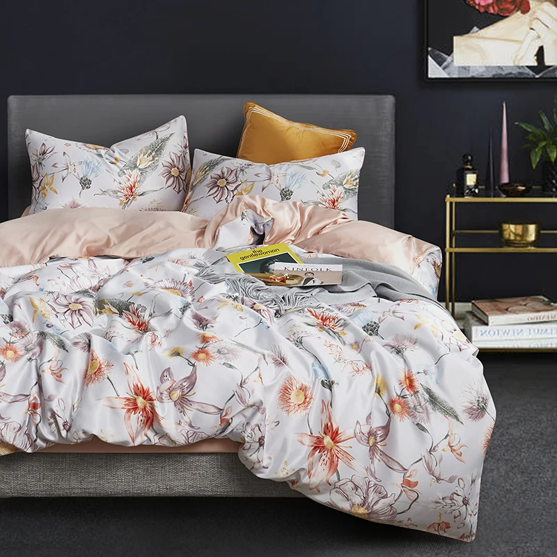 Роскошный комплект постельного белья Liv-Esthete из 100% шелка с цветами шелковистый