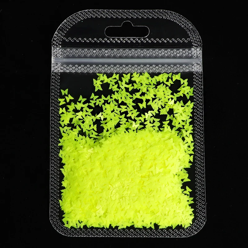 Летние флуоресцентные блестящие хлопья бабочки для дизайна ногтей неоновые