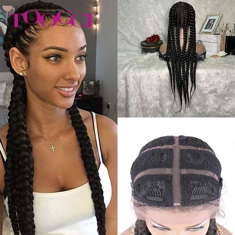 Synthetic Lace Front Wig Braided 8 Braids Black Ombre TOOCCI 30 inch Baby Hair Box Braiding Cornrow Braids African Black Women