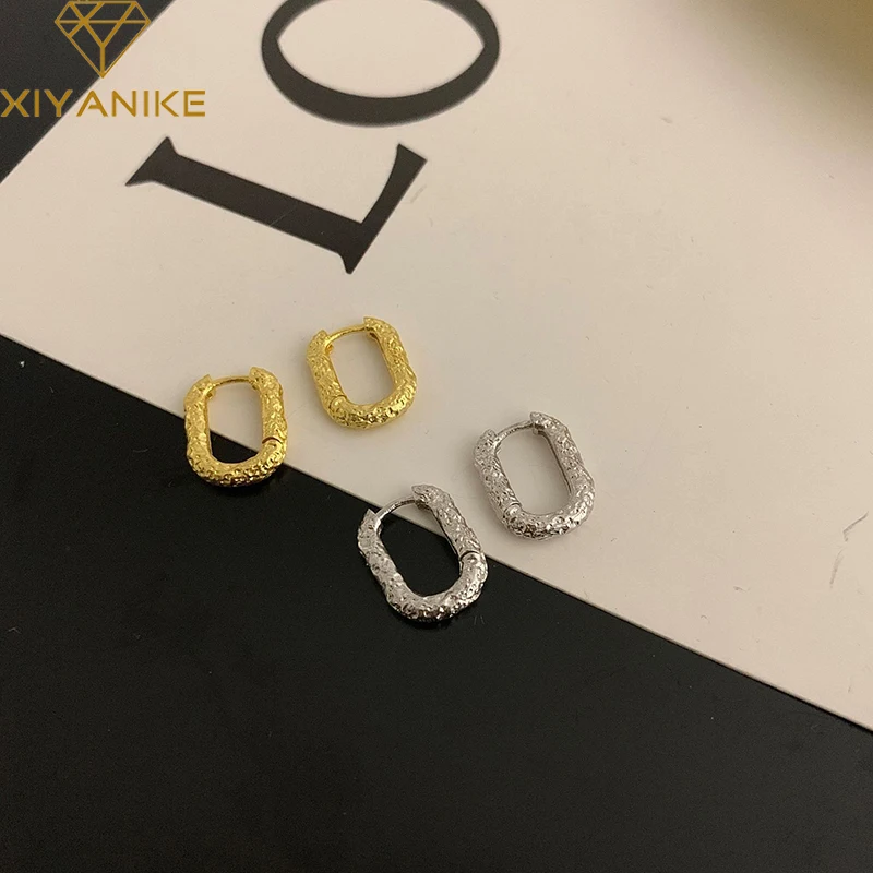 

XIYANIKE Silver Color Geometric Oval Metal Tin Foil Hoop Earrings Female Fashion Temperament Elegant Beautiful Jewelry