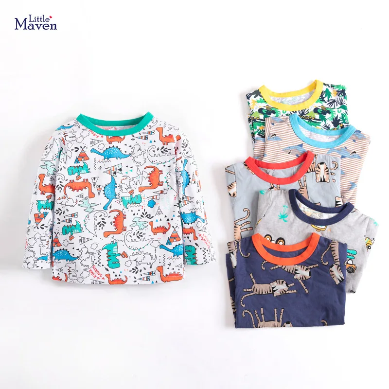 

Little maven Children Long Sleeve T-Shirt Autumn Casual Home Clothes Cotton Soft Wear Lovely Dinosaur for Kids