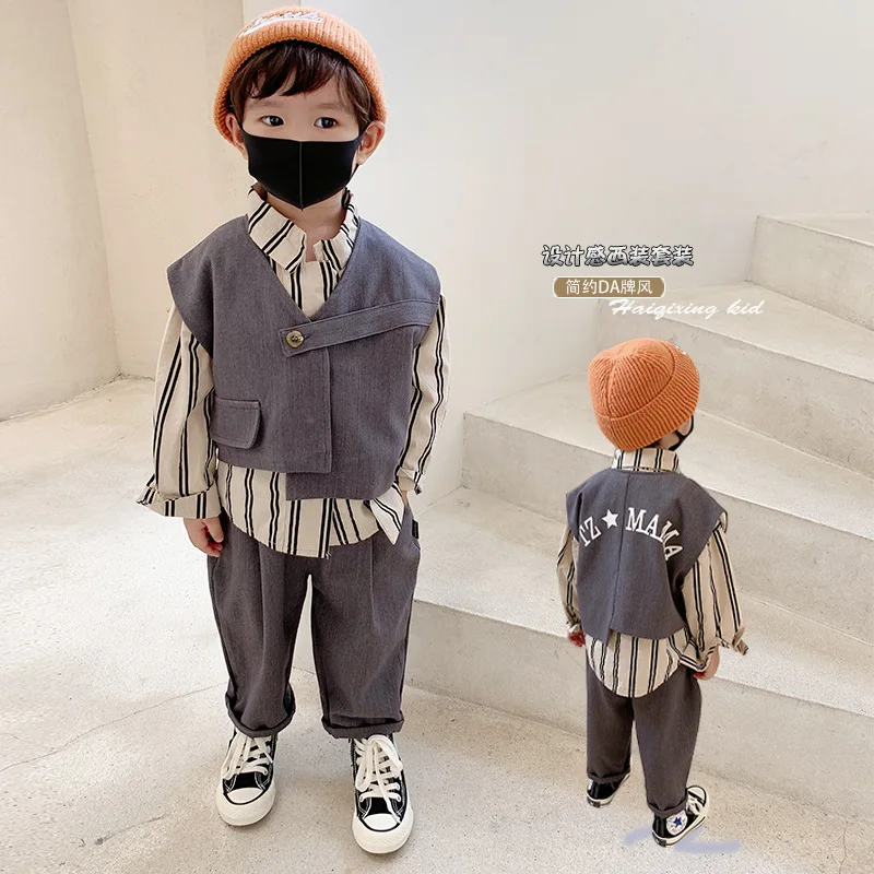 

Осенний костюм в британском стиле, новинка 2021, осенний костюм в Корейском стиле для мальчиков, детский жилет малого и среднего размера