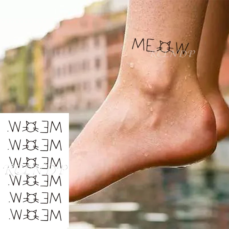 

Водостойкая временная татуировка-наклейка, мультяшная Милая кошка, буквенный узор, боди-арт, татуировка флэш-тату, поддельные татуировки дл...