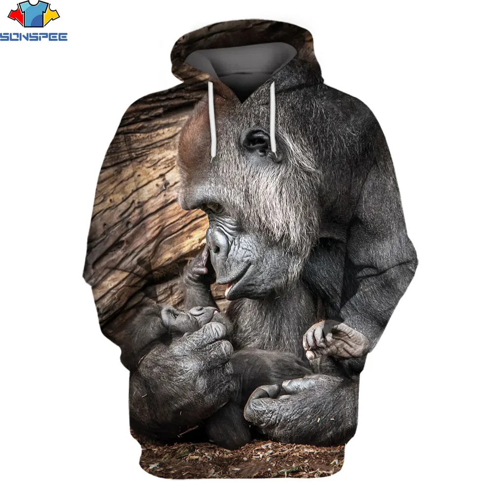 

SONSPEE 3D Printing Gorilla Muscle Long Sleeve Hooded Shirt Hoodie Sweatshirt Man Women Jungle Long Sleeve Pullover O-Neck Top