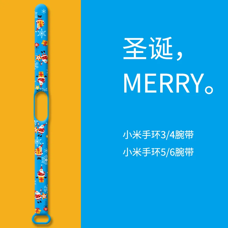 Christmas Gift Pattern Bracelet for Xiaomi Mi Band 3 4 5 6 Strap Cartoon Silicone Watch Band Strap for Xiao Miband 5 6 Wristband
