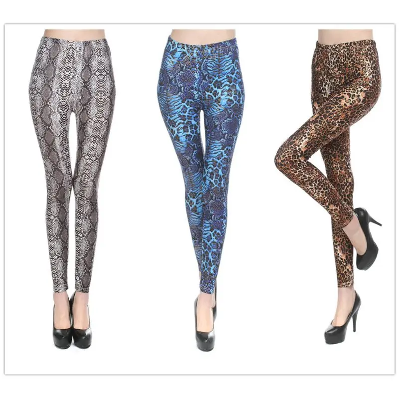 Женские сексуальные леггинсы со средней посадкой с металлическим леопардовым