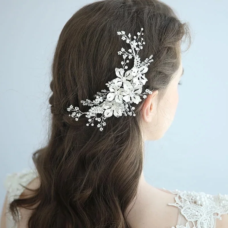 Нежные цветочные свадебные зажимы для волос гребень античный серебряный