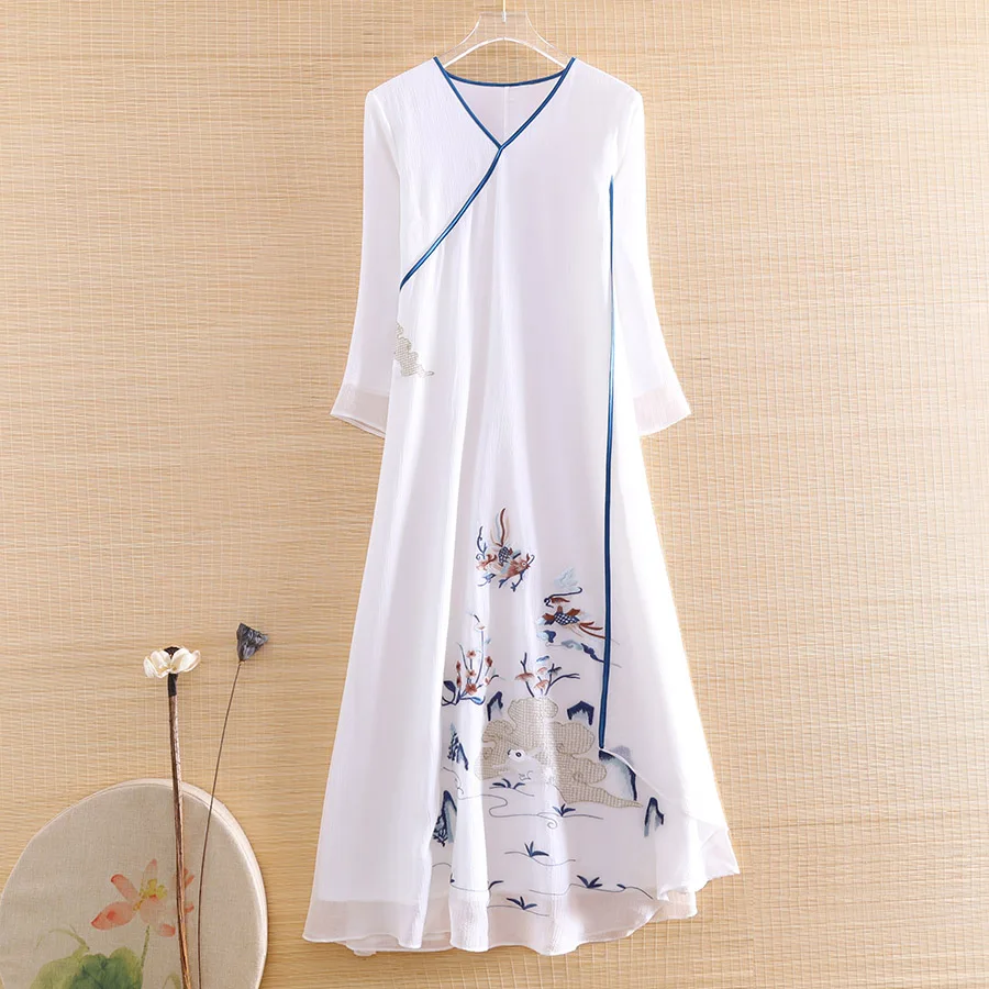 Robe De Soiree Vintage Pour Femmes Haut De Gamme Brodee Elegante Trapeze Ample Ete S Xxl