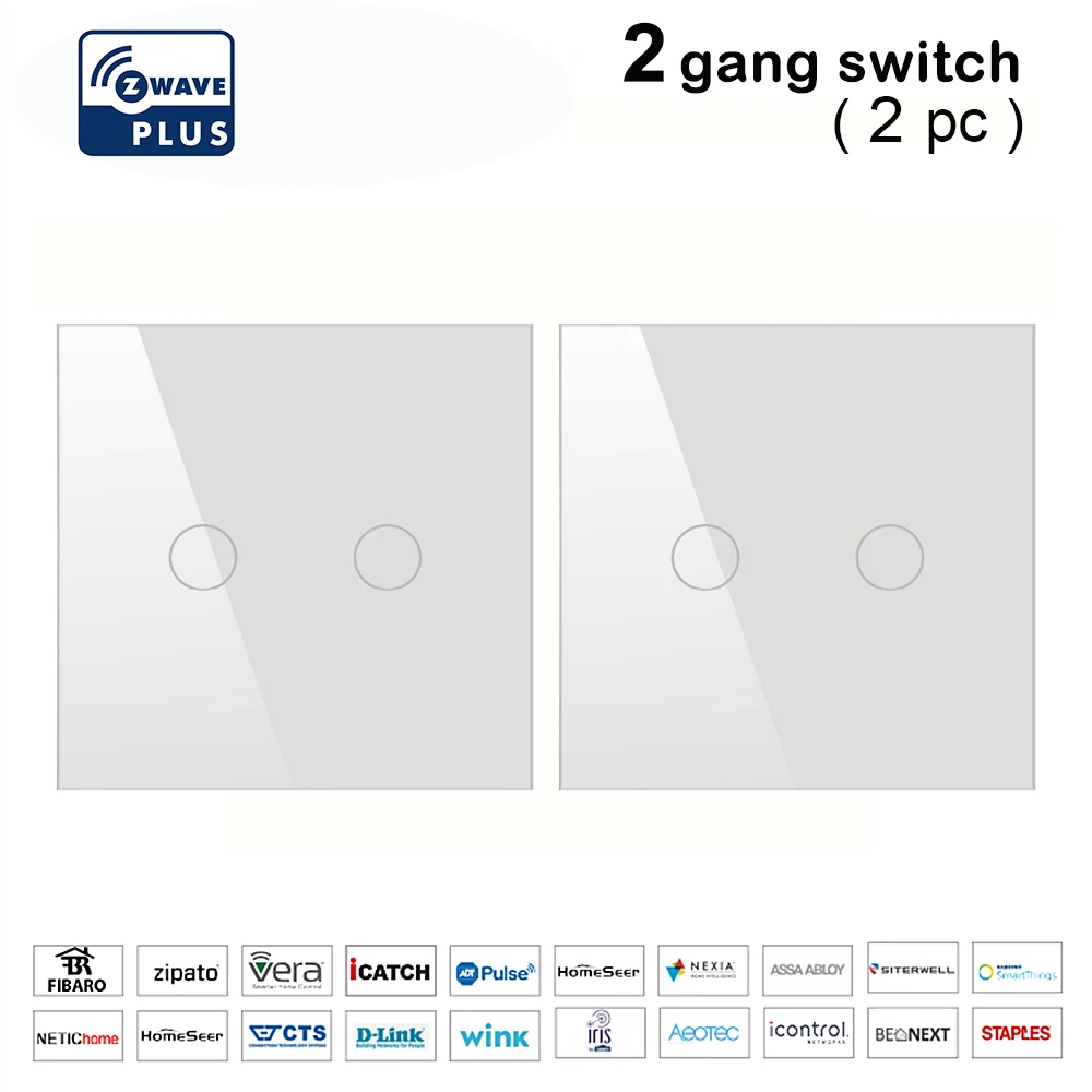 White-2way-2pc Z wave Plus, настенный светильник, выключатель для домашней автоматизации, сенсорный выключатель, умный светильник с дистанционным управлением, совместимый с Zwave серии 300 и 500 - Цвет: White-2way-2pc