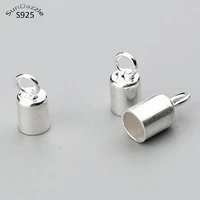 genuine real pure solid 925 sterling silver end connector bead end caps for leather rope buckle diy jewelry findings