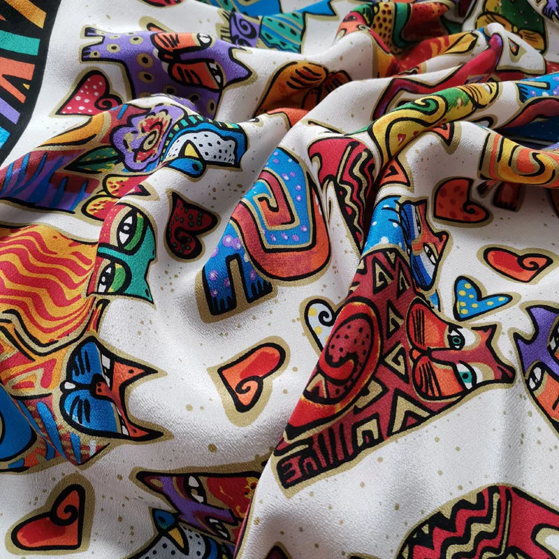 100% шелк тутового шелкопряда квадратные шарфы для женщин с рисунком кота шелковый