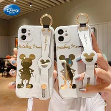 Funda de Mickey y Minnie de Disney para iPhone, carcasa brillante con correa para la muñeca, suave, kawayi, pareja, 11 pro max, 12mini, 12 Pro max, 12 pro