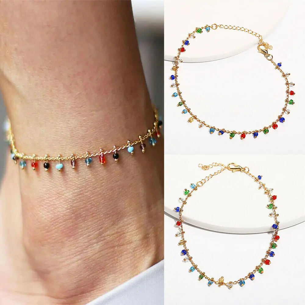 

Colorful Crystal Ankle Bracelet Women Anklet Adjustable Chain Foot Beach Jewelry