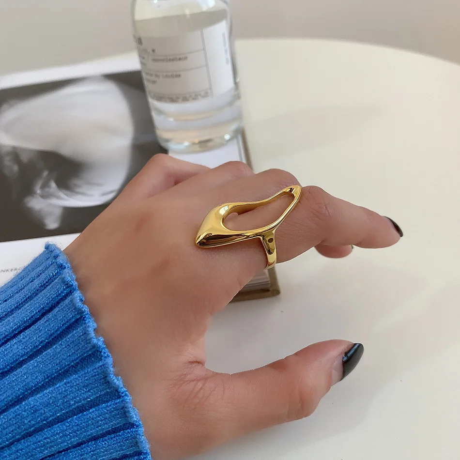 

Brass With 18K Gold Geo Solid Rings Women Jewelry Punk Runway T Show Designer Club Cocktail Party Japan Korean Trendy Ins