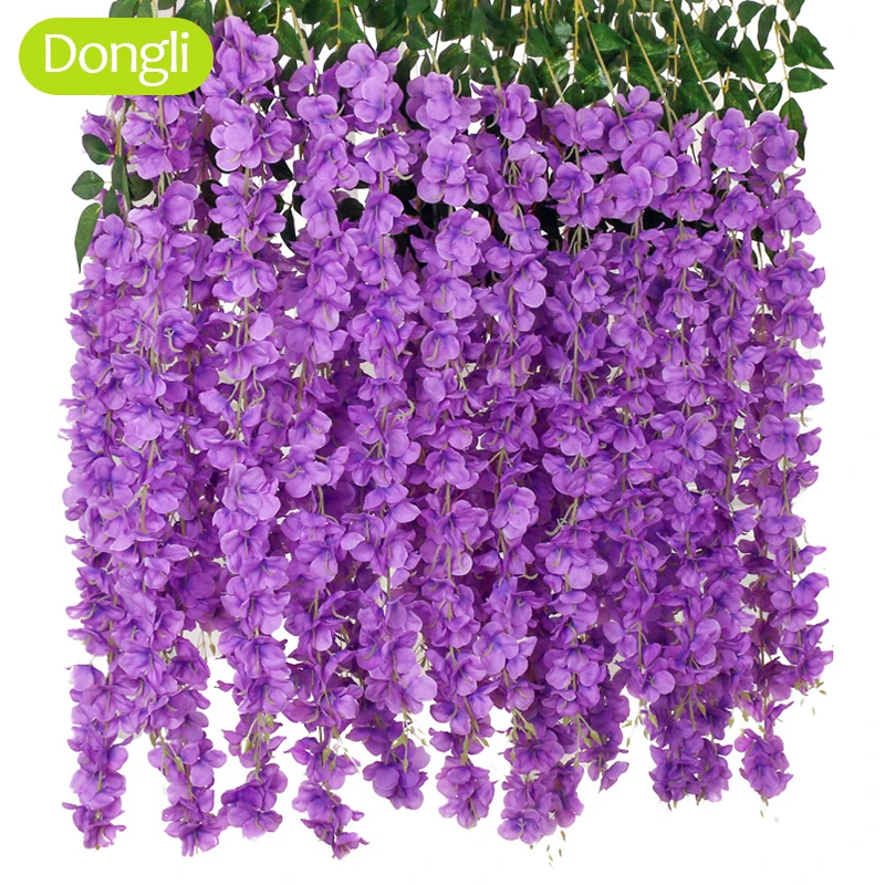 12 Pcs 45inch Wisteria Artificial Flower Silk Vine Garland Hanging for Wedding Party Garden Outdoor Greenery Office Wall Decor