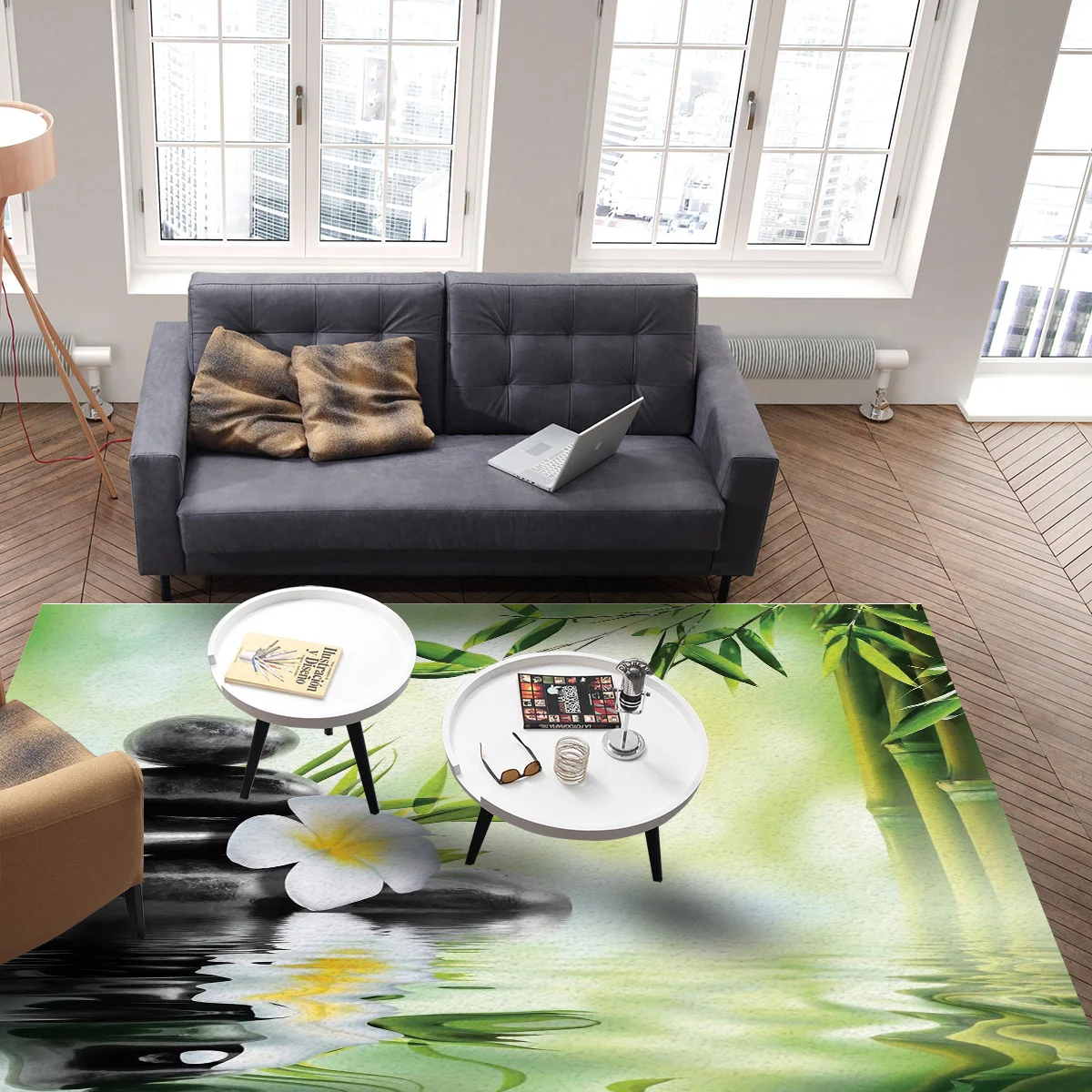 Домашний ковер бамбуковые листья белые цветы ковры для гостиной