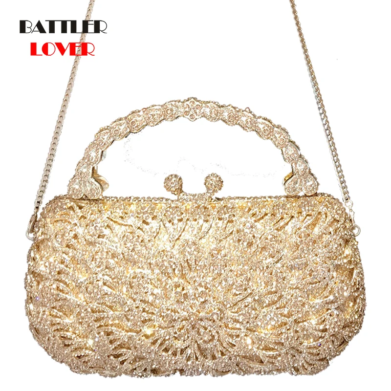 

Luxury Inlaid Diamond Evening Bag Hollow Hard Handle Women'S Wedding Zero Wallet Cocktail Party Handbag for Female Wedding Flaps