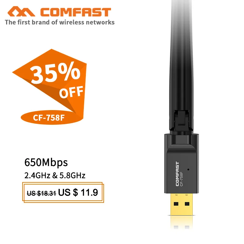 Бесплатный драйвер 650 Мбит/с хотя стена wifi ethernet Сетевая карта 2 4G & 5 8G 802.11b/n/g/ac USB
