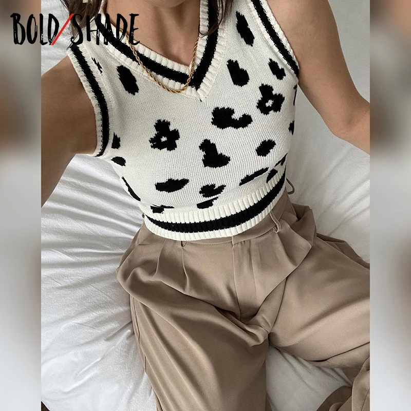 

Bold Shade Street Fashion Printed Tanks Sleeveless Knitting Slim Women Grunge Crop Tank Indie Patchwork Vintage Clothes Summer