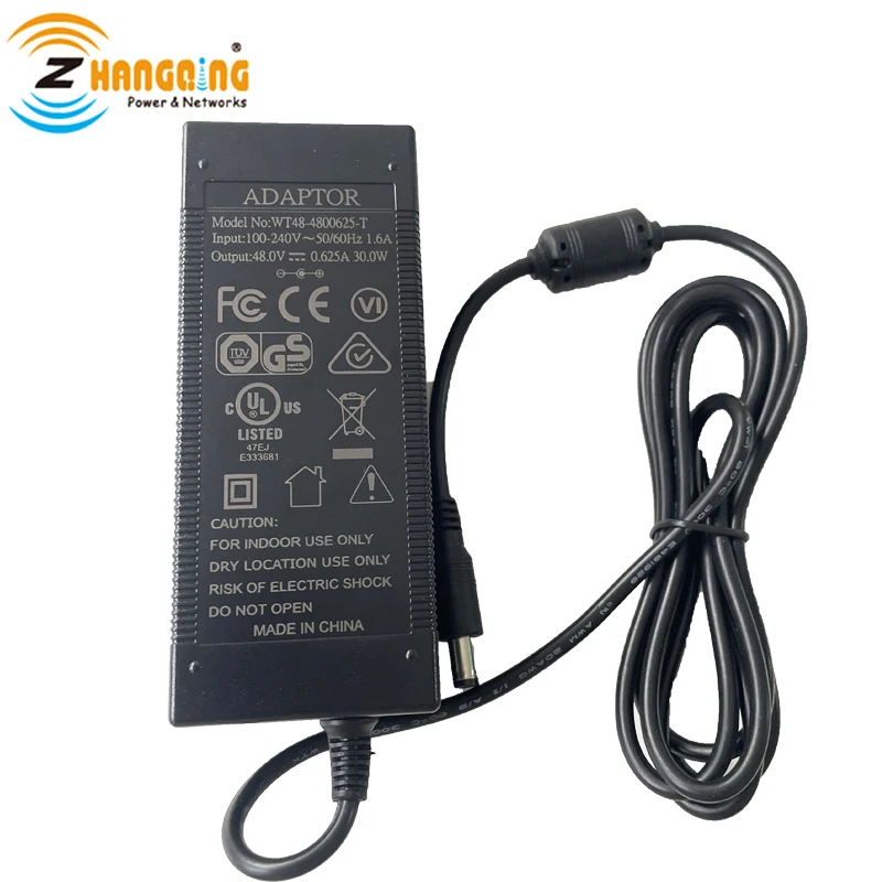 High Quality 48V 30W AC-DC Power Supply Power Adapter DC Plug with Power Cord for PoE Products CCTV network