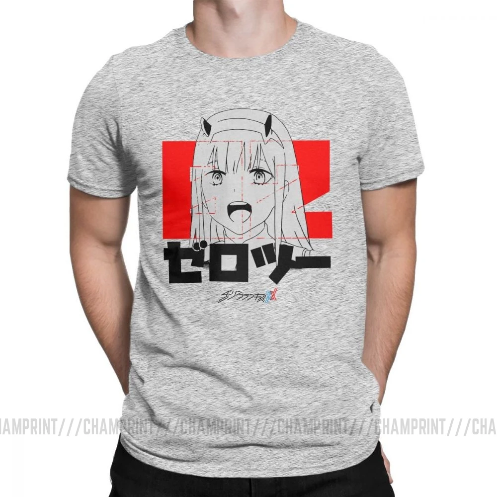 Darling In The Franxx Zero Two аниме футболка "Манга" человек короткий рукав стильная футболка с круглым вырезом Топы из чистого хлопка Графические футболки - Цвет: Серый