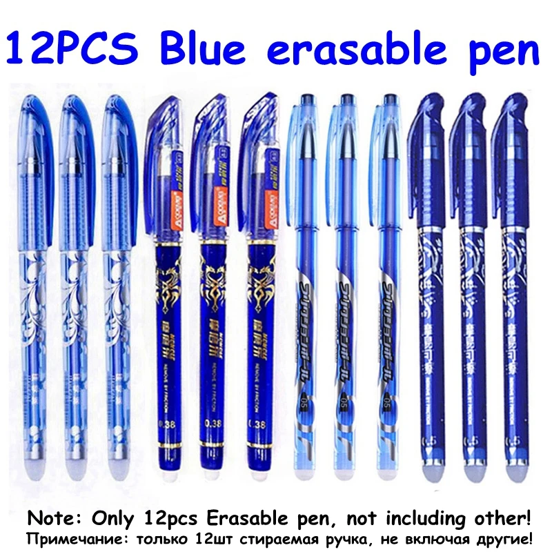 100Pcs/Set Erasable Gel Pen 0.5mm Erasable Pen Refill Rod Blue Black Ink Washable Handle For School Stationery Office Writing - Цвет: Note-12PCS-Blue pen