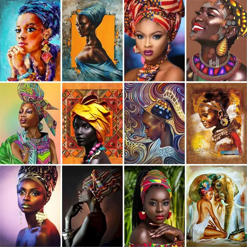 GATYZTORY-pintura por números de mujer africana, lienzo pintado a mano para adultos, pintura acrílica, regalos únicos