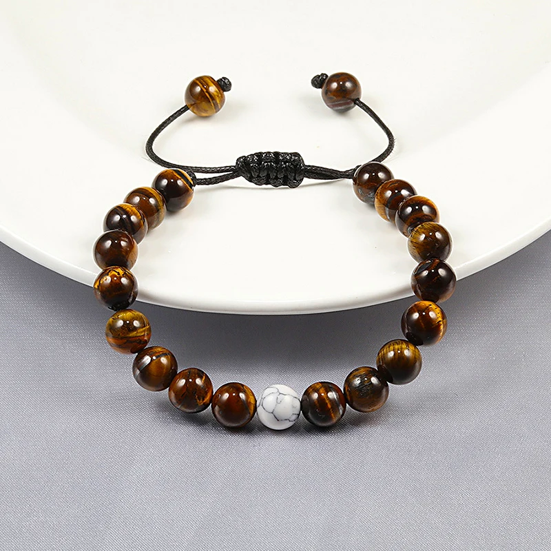 Браслет с бусинами тигровый глаз для мужчин и женщин Очаровательное украшение из