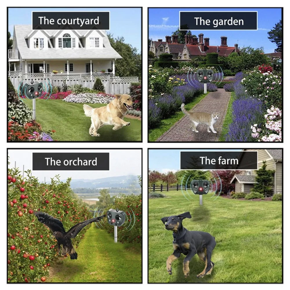 

Ultrasonic Repeller Solar Powered Waterproof Outdoor Pest Animal Repeller with adapter For Rats Birds Raccoons, Squirrels, Foxes